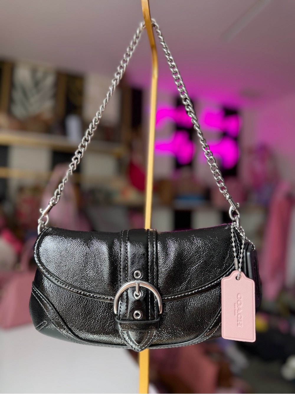 Coach Soho Flap Limited Re-Edition 2006 Black Patent Leather Chain Bag